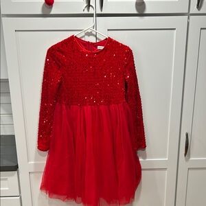 Zara Red Sequin Long Sleeve Dress
